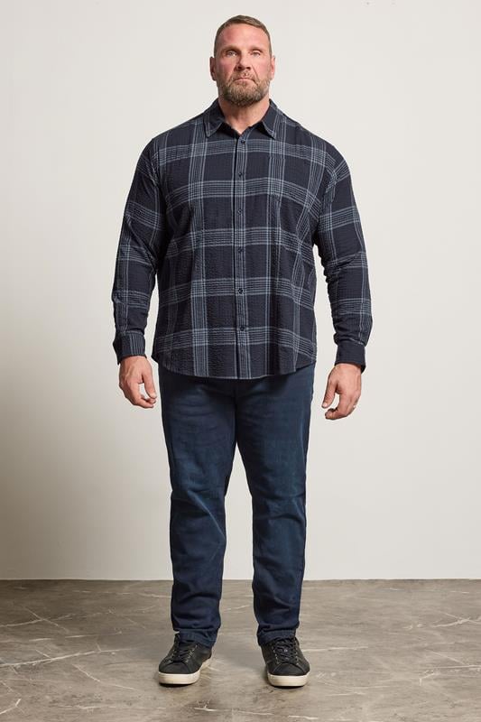 BadRhino Big & Tall Navy Blue Textured Checked Shirt | BadRhino 1