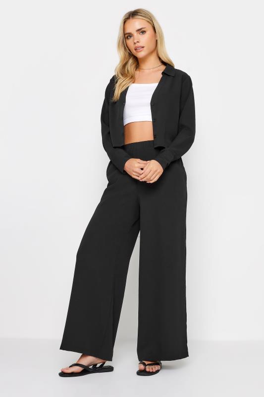 PixieGirl Petite Womens Black Textured Cropped Shirt | PixieGirl 1