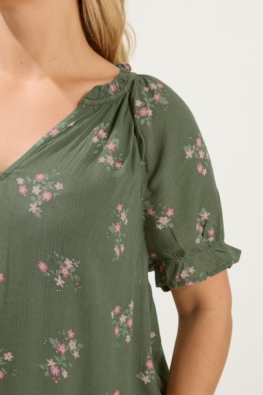 YOURS Plus Size Green Floral Notch Neck Blouse | Yours Clothing 4