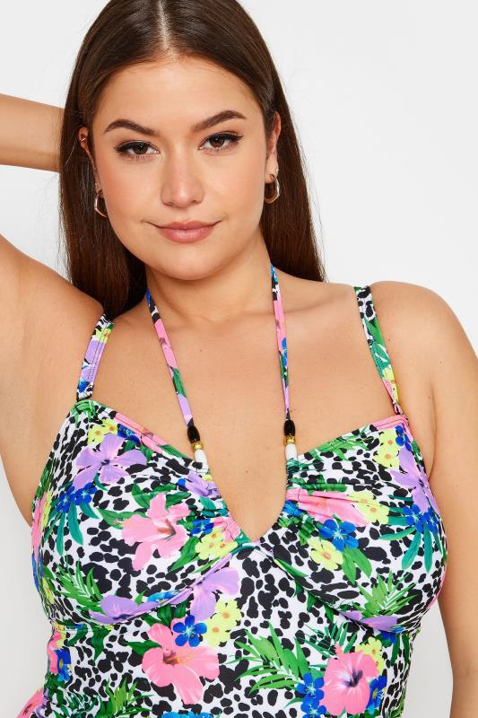 YOURS Plus Size White Floral Dalmatian Print Halter Neck Swimsuit | Yours Clothing 7