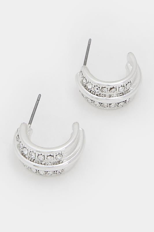 Silver Tone Diamante Hoop Earrings | Yours Clothing 2