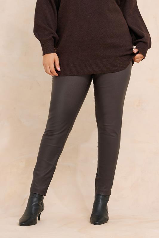  EVANS Curve Brown Coated Pull On Trousers