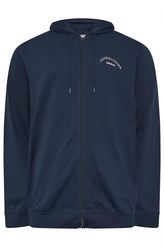 JACK & JONES Big & Tall Navy Blue Zip Through Print Hoodie | BadRhino 2