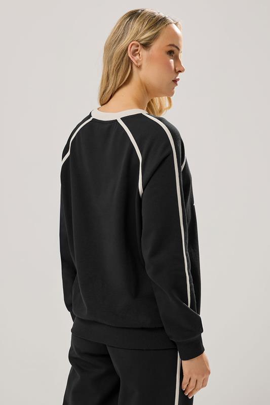 LTS Tall Black 'Cote d'Azur' Slogan Pipe Detail Sweatshirt | Long Tall Sally  4