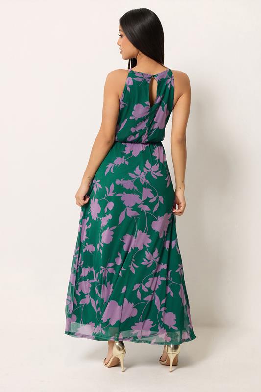M&Co Petite Teal Mesh Knot Front Halter Neck Maxi Dress | M&Co 4