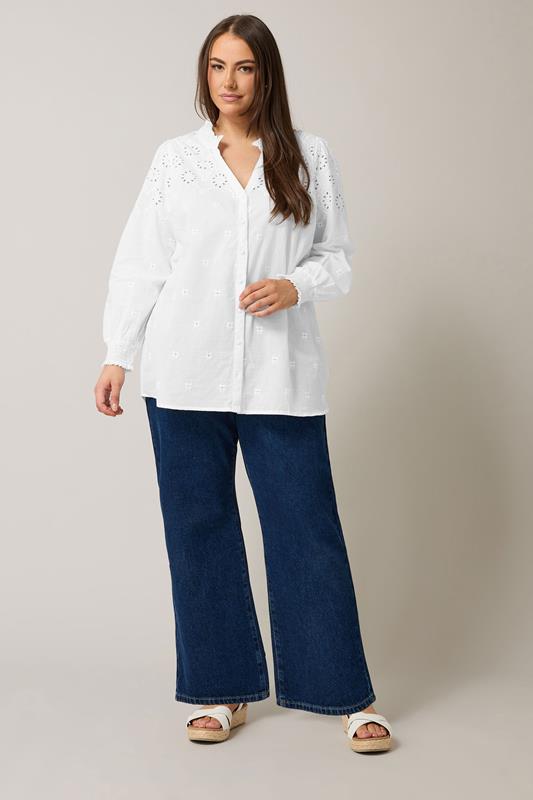 EVANS Plus Size White Broderie Cotton Blouse | Evans 1