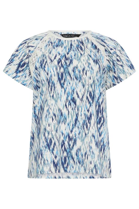M&Co Blue Aztec Print Lace Detail Cotton Top | M&Co 5
