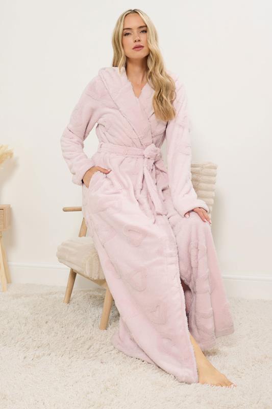 LTS Tall Light Pink Heart Embossed Dressing Gown | Long Tall Sally 1