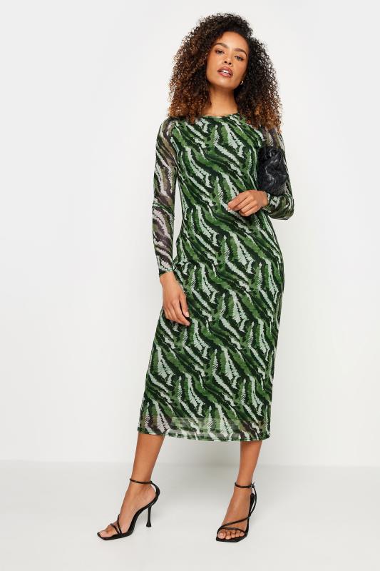 M&Co Khaki Green Animal Print Mesh Long Sleeve Dress  | M&Co 2