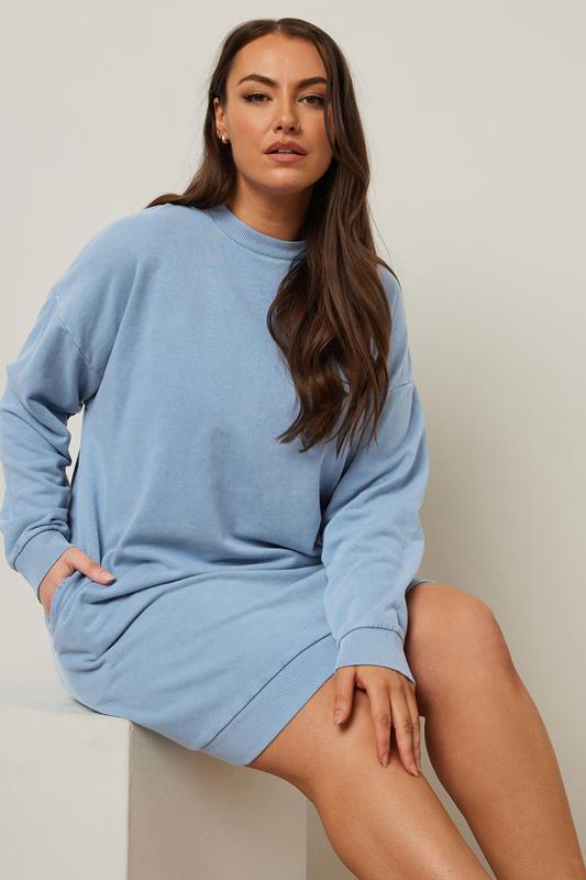 YOURS Plus Size Light Blue Sweatshirt Dress | Yours Clothing 4