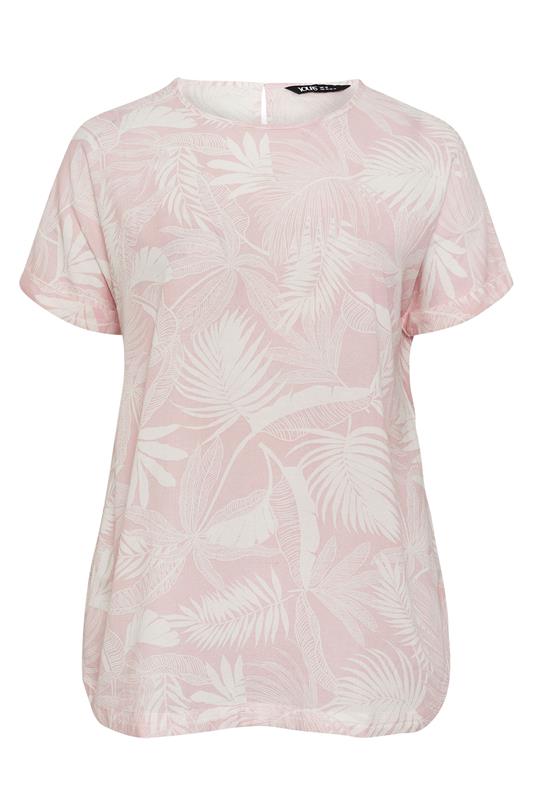 YOURS Plus Size Pink Palm Leaf Linen Boxy T-Shirt | Yours Clothing 6