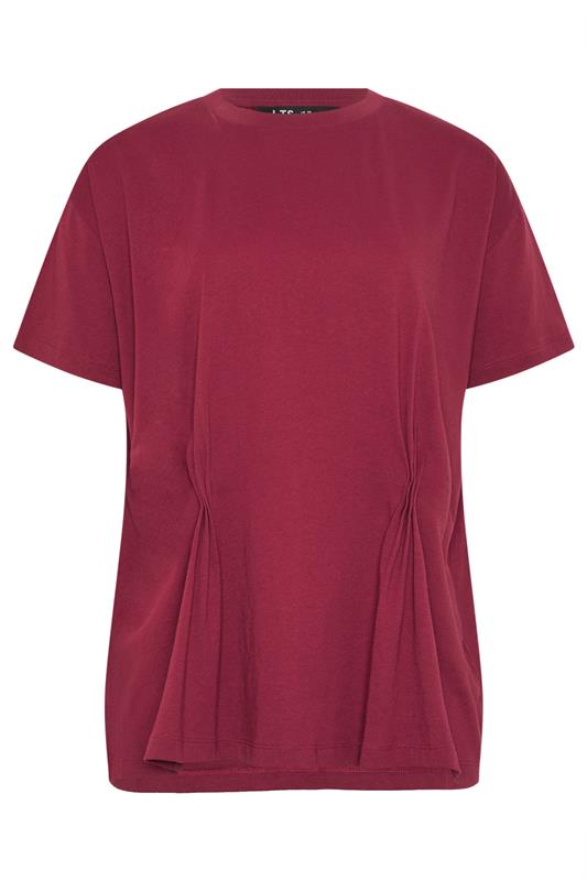 LTS Tall Women's Burgundy Red Pleat Front Cotton T-Shirt | Long Tall Sally 6