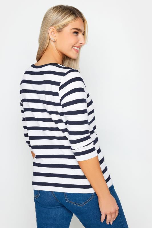 M&Co Navy Blue & Ivory Striped 3/4 Sleeve Cotton Top | M&Co 4