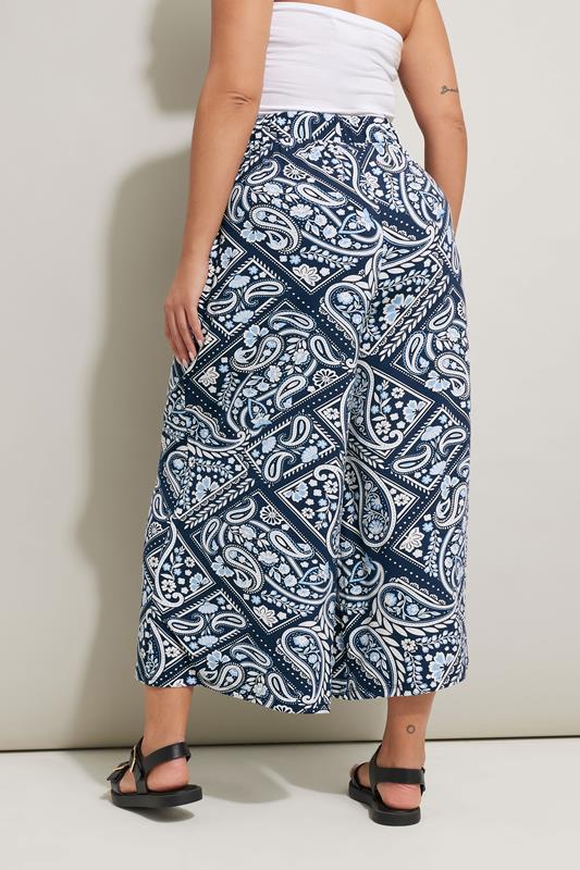 YOURS Plus Size Navy Blue Tile Print Midaxi Culottes | Yours Clothing 2