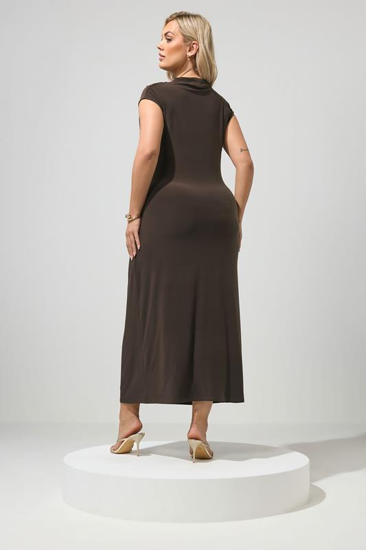 YOURS LONDON Plus Size Chocolate Brown Drape Dress | Yours Clothing 2