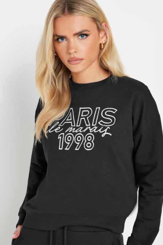 PixieGirl Petite Women's Black Jersey 'Paris' Slogan Sweatshirt | PixieGirl 5