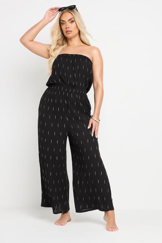 YOURS Plus Size Black Metallic Bandeau Wide Leg Jumpsuit | Yours Clothing 1