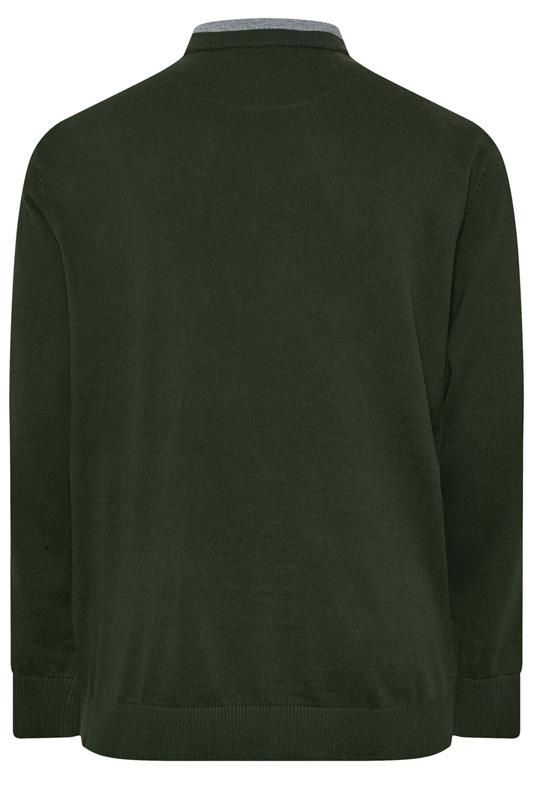 BadRhino Big & Tall Dark Green Cable Knit Mock Shirt Jumper | BadRhino 7