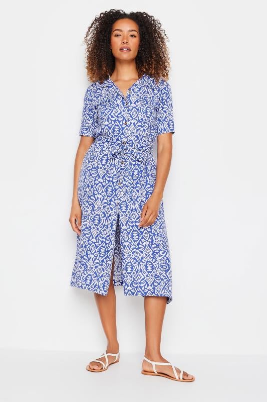 M&Co Blue & White Linen Tile Print Shirt Dress | M&Co 1