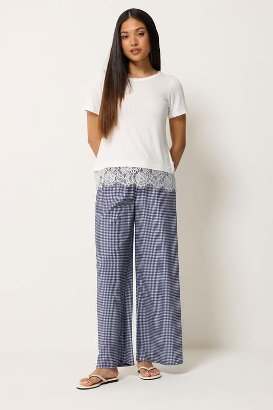  M&Co Petite Blue Check Wide Leg Trousers