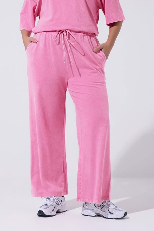 LIMITED COLLECTION Plus Size Pink Acid Wash Joggers | Yours Clothing 1