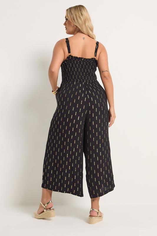 YOURS Plus Size Black Crinkle Metallic Wide Leg Jumpsuit | Yours Clothing 2