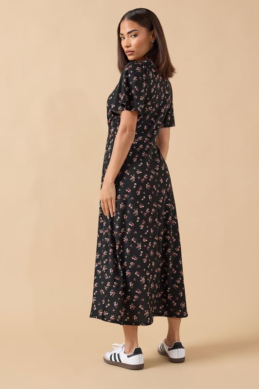 PixieGirl Petite Women's Black Ditsy FloralTie Front Midi Dress | PixieGirl 2