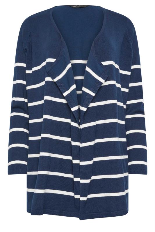 M&Co Navy Blue & White Striped Waterfall Cardigan | M&Co 5