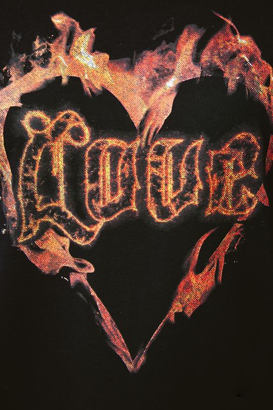 LIMITED COLLECTION Plus Size Black 'Love' Fire Heart T-Shirt | Yours Clothing 4