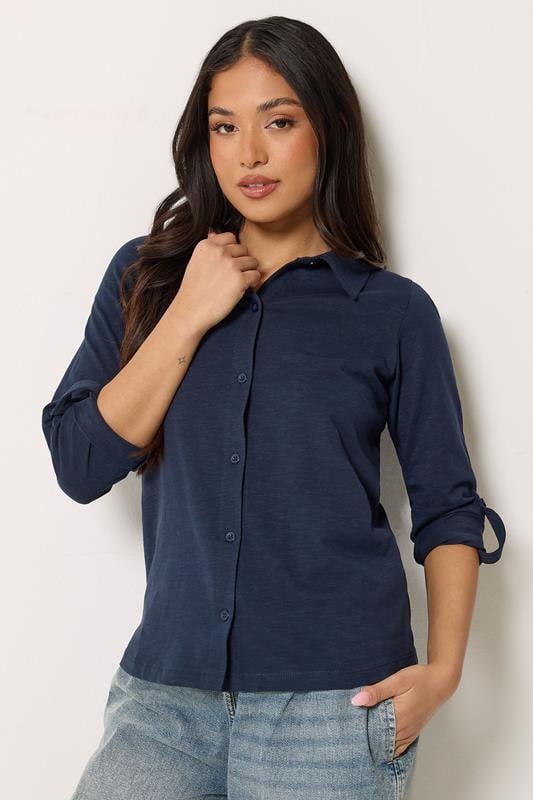 PixieGirl Petite Navy Blue Button Cotton Shirt