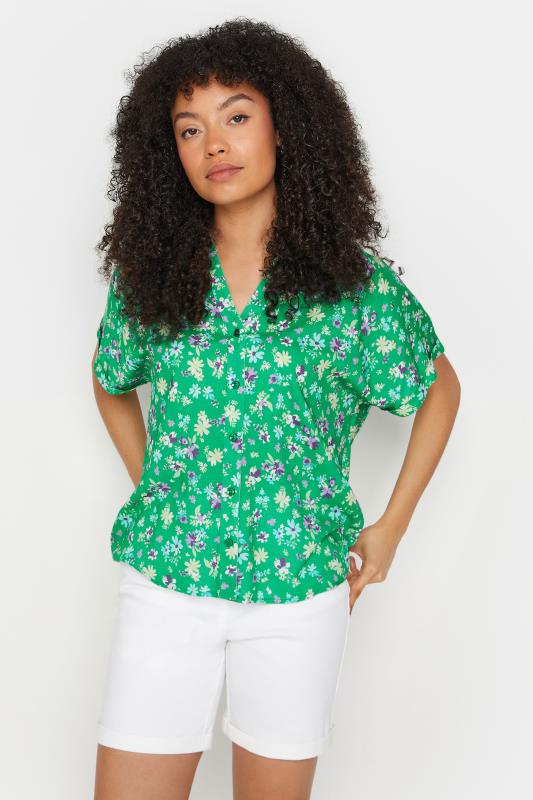 Women's  M&Co Green Floral Print Short Sleeve Shirt