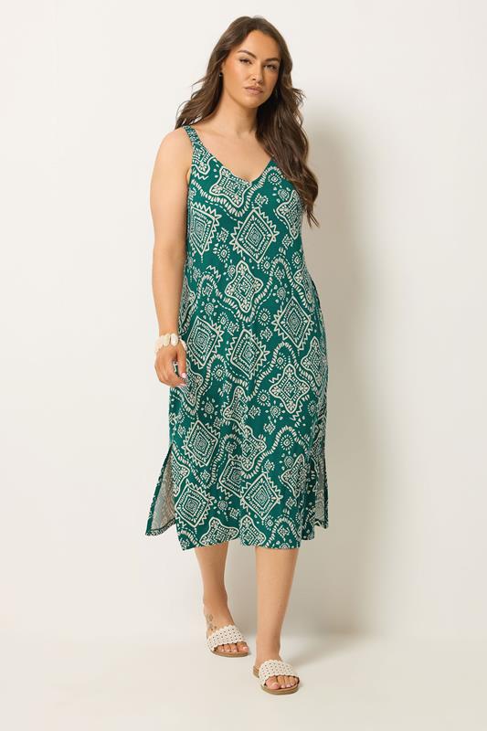 YOURS Curve Blue Abstract Print Throw On Midaxi Dress