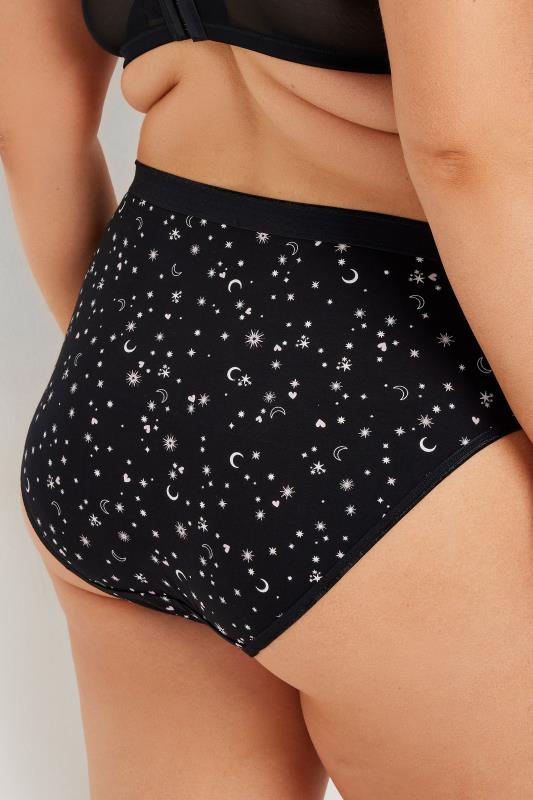 YOURSET 5 PACK Plus Size Black & Pink Star Print High Leg Knickers | Yours Clothing  4