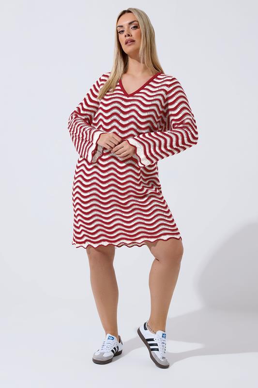 LIMITED COLLECTION Curve Red Stripe Crochet Knitted Dress