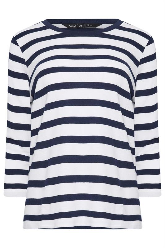 M&Co 2 Pack Navy Blue Striped & Plain 3/4 Sleeve Cotton Tops | M&Co 7