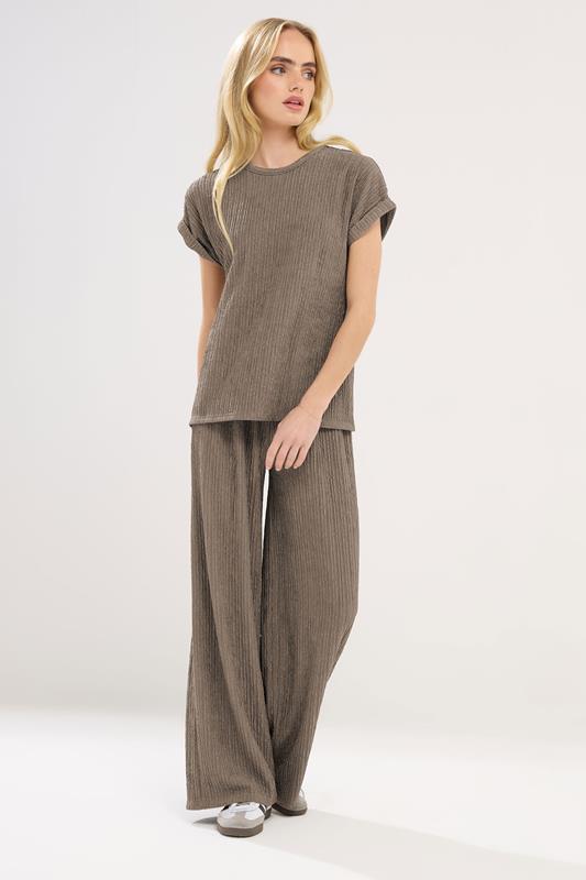 PixieGirl Petite Mocha Brown Textured Short Sleeve Top | PixieGirl 1