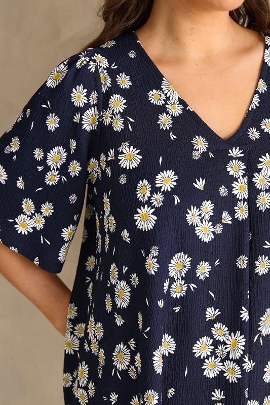 EVANS Plus Size Navy Blue Daisy Pleat Front Top | Evans 4