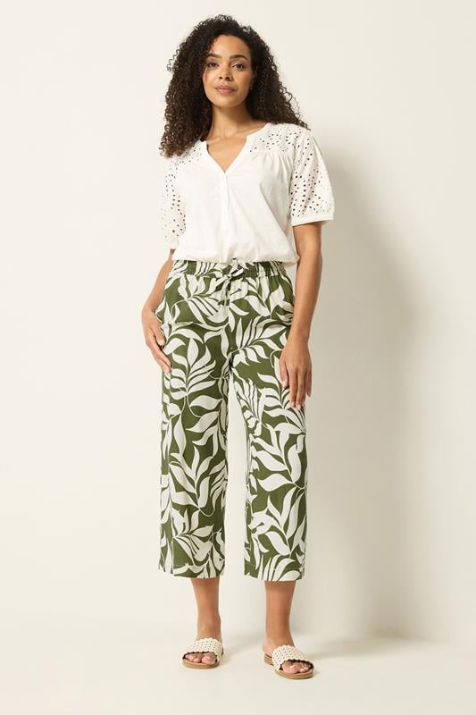  M&Co Khaki Green Leaf Print Cropped Trousers