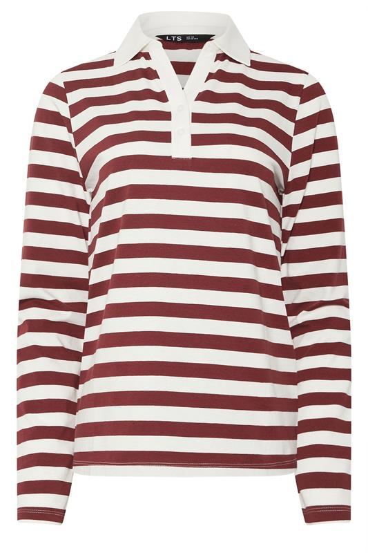 LTS Tall Burgundy Red Stripe Cotton Placket Polo Top | Long Tall Sally 5