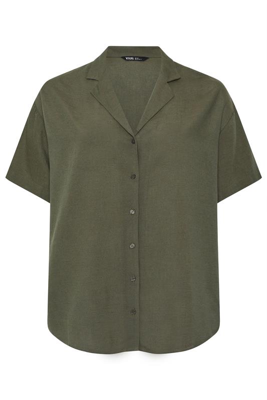 YOURS Plus Size Khaki Green Linen Shirt | Yours Clothing 5