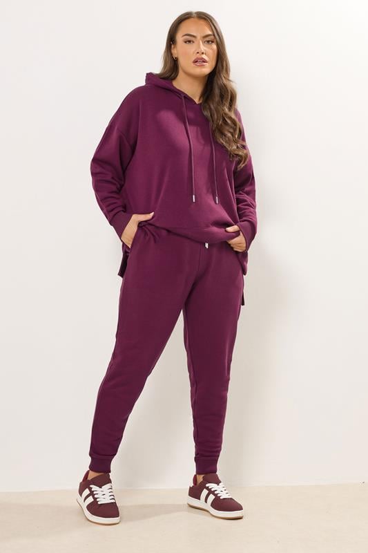 YOURS Plus Size Burgundy Red Tie Cuffed Joggers | Yours Clothing 1