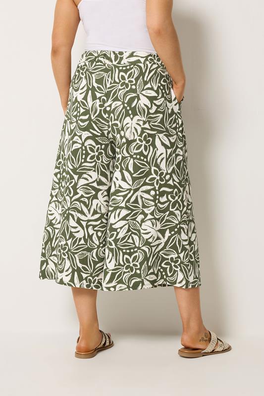 YOURS Plus Size Khaki Green Leaf Print Culottes | Yours Clothing 4