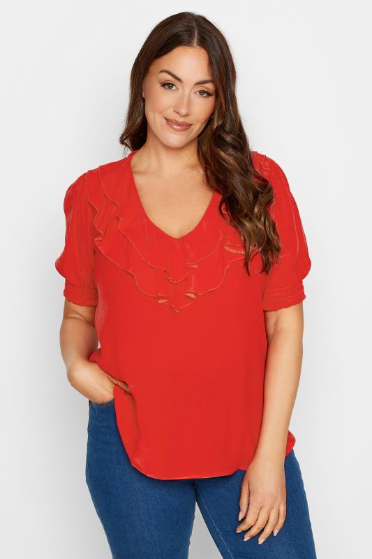 Women's  M&Co Red Frill Front Blouse