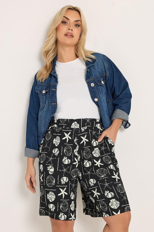 YOURS Curve Black Mixed Shell Textured Shorts