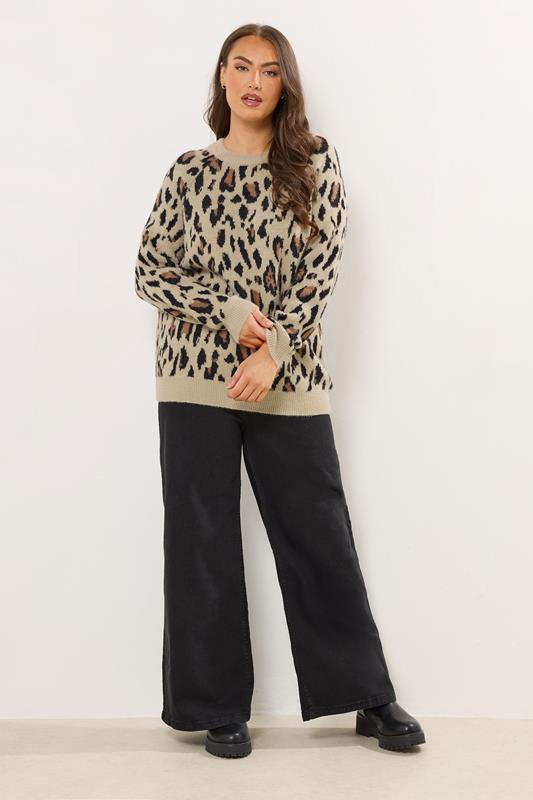 YOURS Plus Size Natural Brown Soft Touch Leopard Jumper | Yours Clothing 1