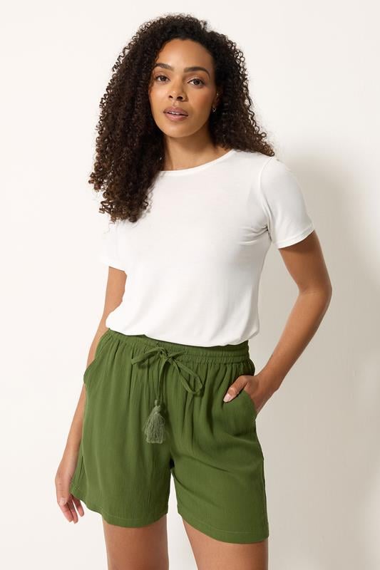  M&Co Khaki Green Crinkle Shorts
