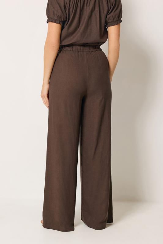 LTS Tall Women's Chocolate Brown Linen Wide Leg Trousers | Long Tall Sally 2