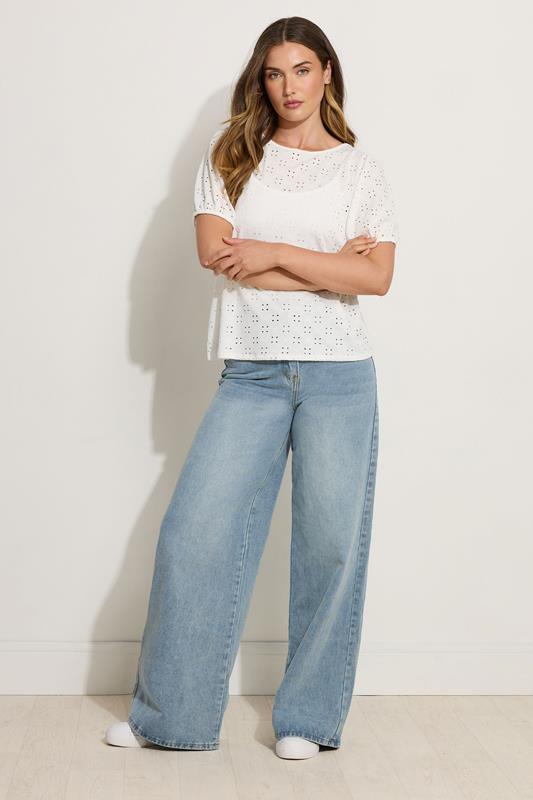 LTS Tall Ivory White Broderie Puff Sleeve Top | Long Tall Sally 2