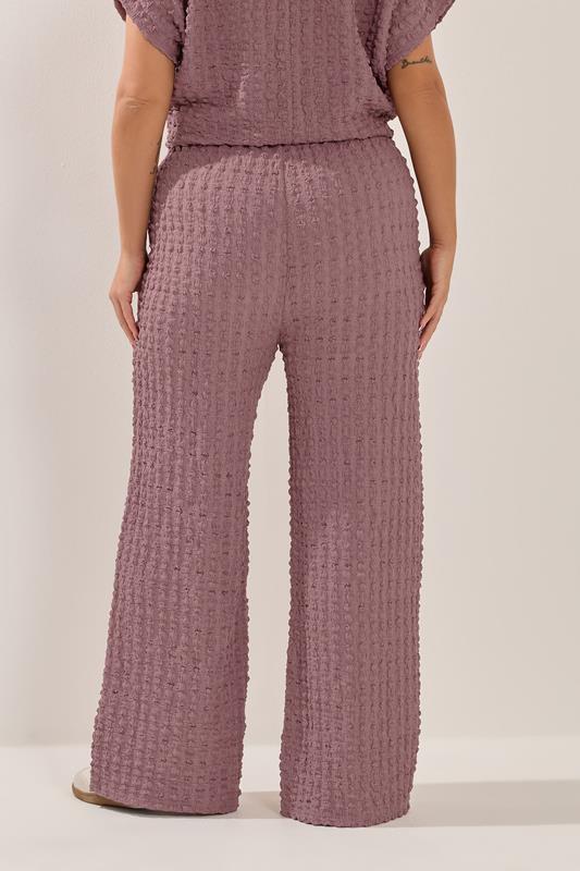 YOURS Plus Size Dusky Pink Bubble Textured Wide Leg Trousers | Yours Clothing 2