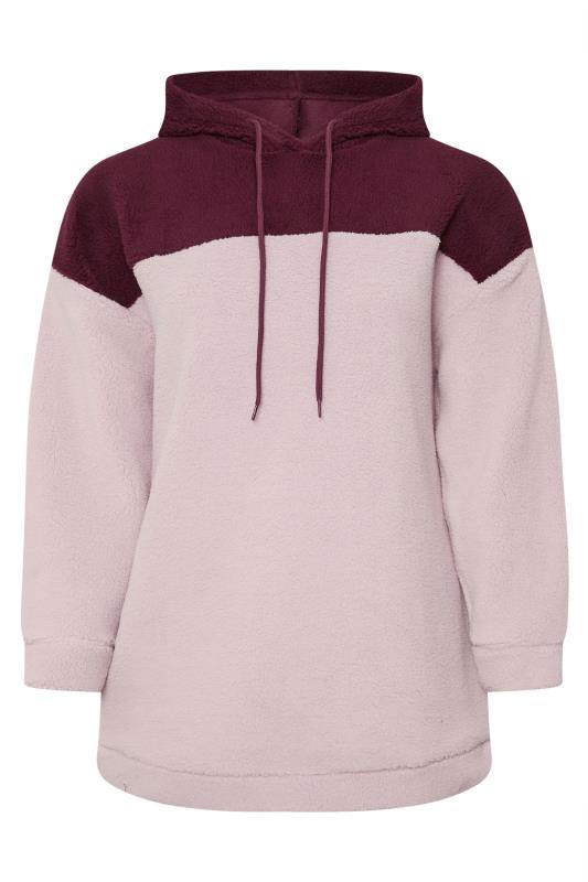 YOURS Plus Size Pink Colour Block Teddy Fleece Hoodie | Yours Clothing 5